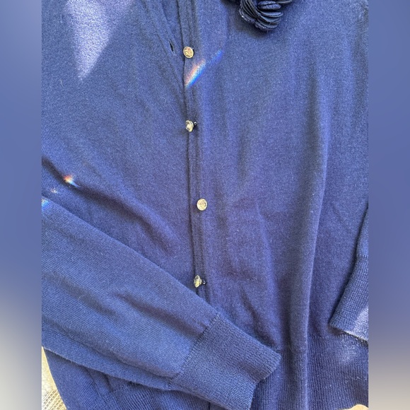Loft Blue Cardigan Flower Appliqué Sz M - Picture 2 of 5